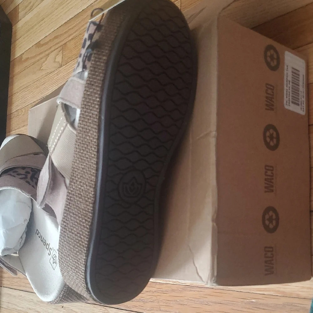 Women's Leopard and Tan Wedge Sandals - Picture 7 of 10